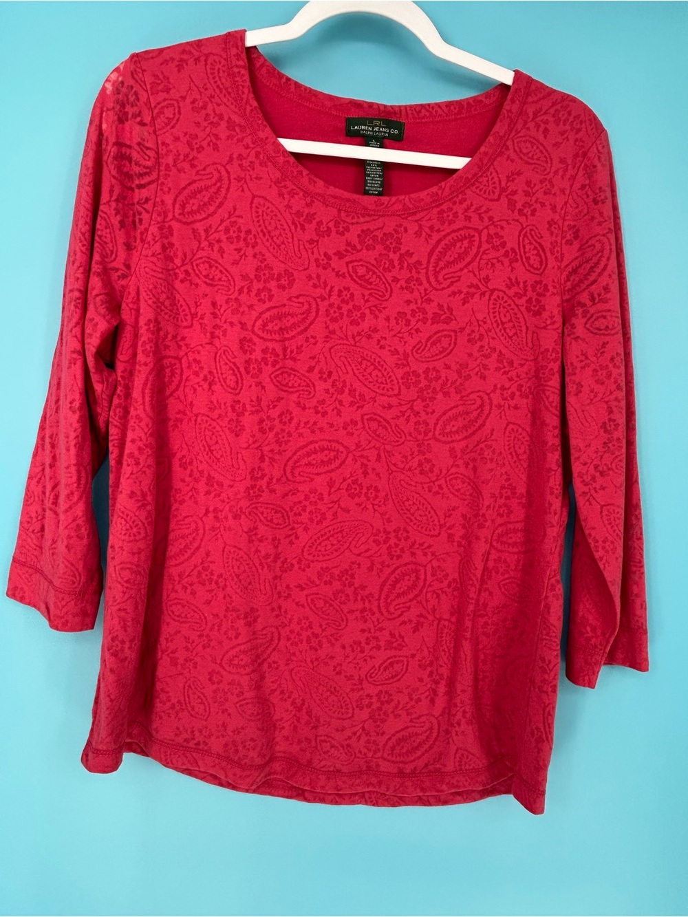 Ralph Lauren Women’s Red Paisley-Print Long Sleeve Tee